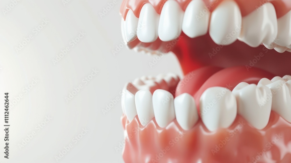 teeth in mouth on white background, copy space for text. teeth in mouth on white background, copy space for text.