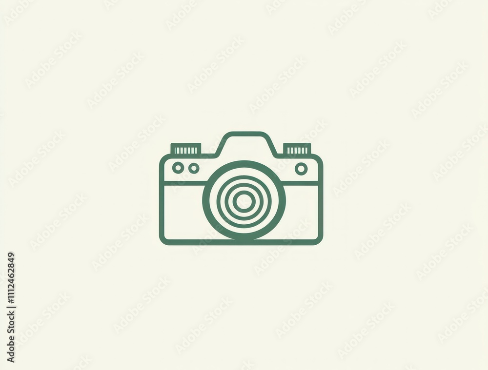 Simple green line art camera icon. Simple green line art camera icon.