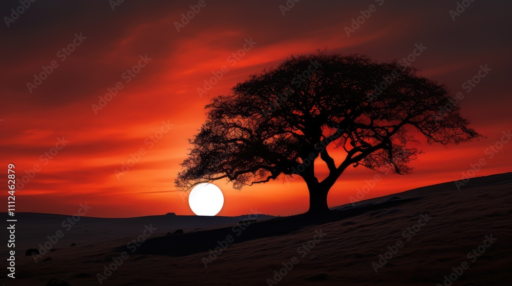 Fototapeta premium red moon and tree