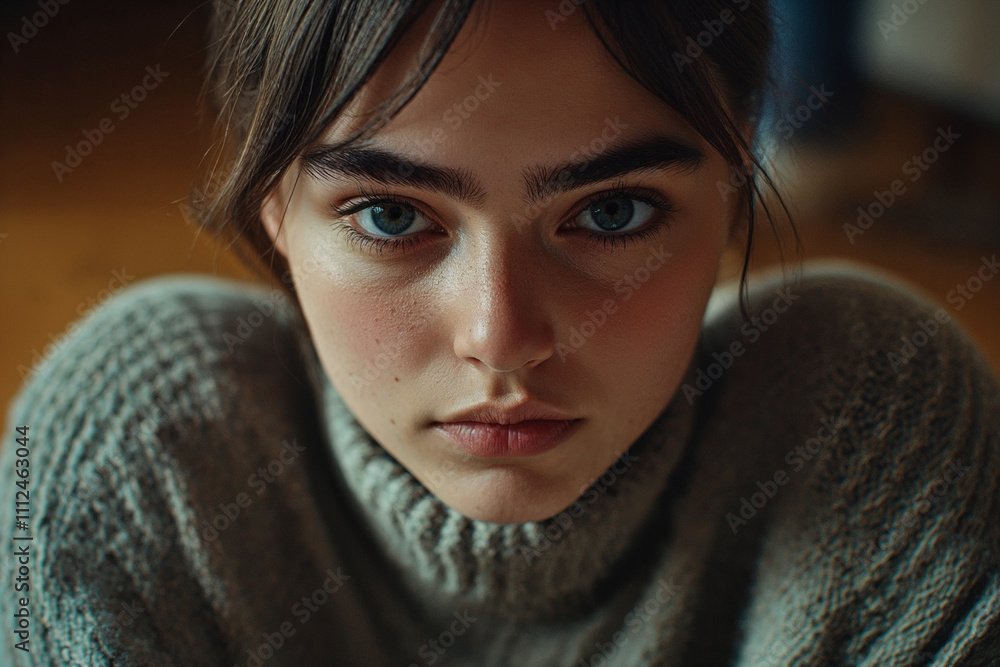 Close-up of young woman with intense gaze Close-up of young woman with intense gaze
