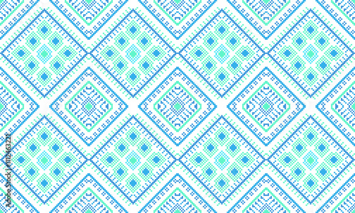 Pixel art ethnic, Pattern fabric pixel, design for background, clothing, decorative, drapery, cloth embroidery, geometric pixel art, handcraft, wallpaper, carpet, bag, card, cushions, Print, ethnic