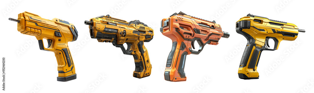 Futuristic Toy Pistols on Transparent Background Futuristic Toy Pistols on Transparent Background
