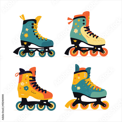 Cartoon rollerblades with flo illustration design set