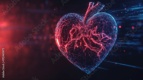 Digital heart with glowing veins and arteries