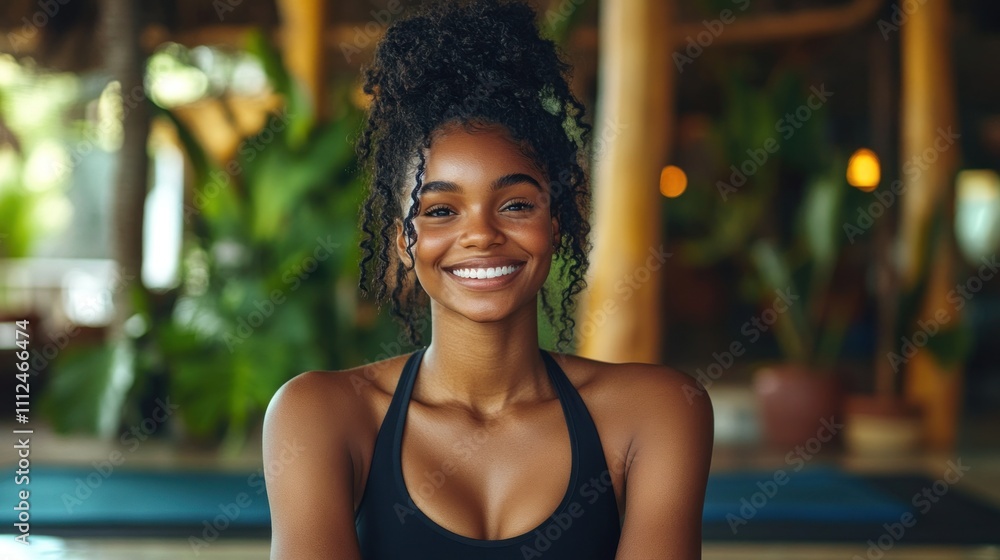 A smiling woman in a casual setting with greenery in the background. A smiling woman in a casual setting with greenery in the background.