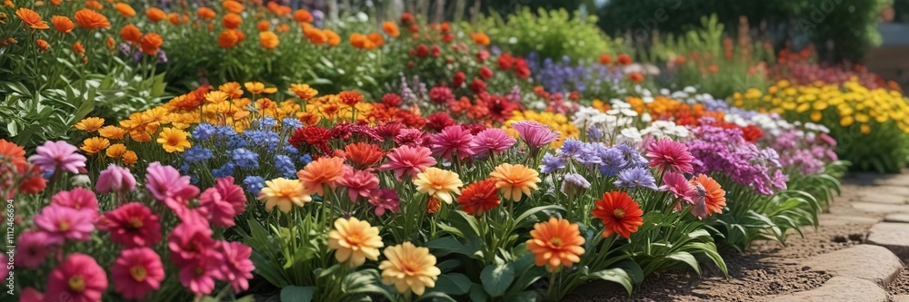 a variety of colorful flowers in a garden bed, floral arrangement, colorful flowers, blooming flowers a variety of colorful flowers in a garden bed, floral arrangement, colorful flowers, blooming flowers