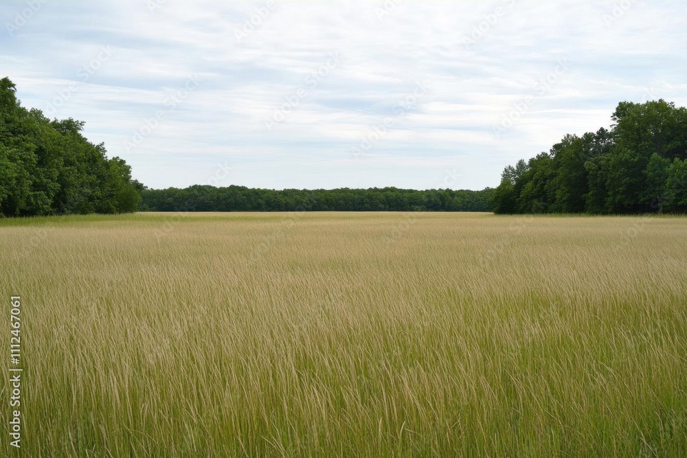 A serene landscape featuring tall grass and a tree line under a cloudy sky. A serene landscape featuring tall grass and a tree line under a cloudy sky.