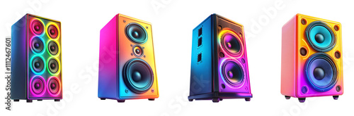 Colorful Speakers Isolated on Transparent Background