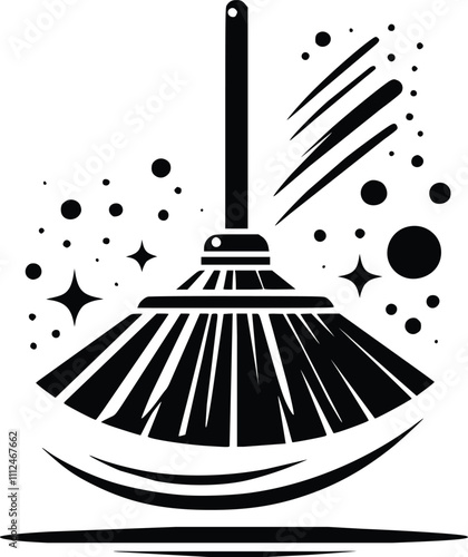 Black and White Illustration of a Broom