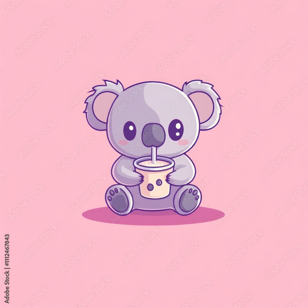 Cute koala cartoon character drinking boba tea. Cute koala cartoon character drinking boba tea.