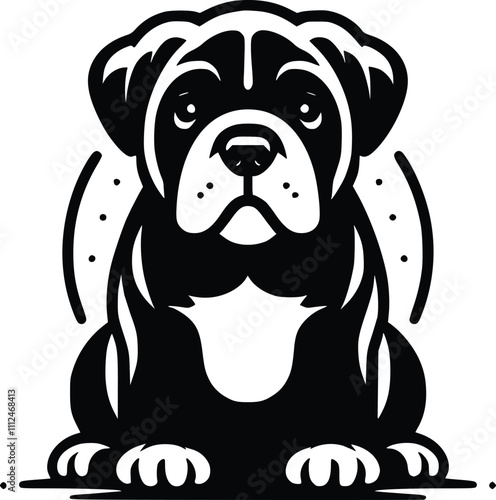 Black and White Illustration of a Bullmastiff
