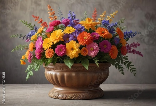 Wallpaper Mural Colorful flower arrangement in a vintage planter, rustic decor, floral art, flower arrangements Torontodigital.ca