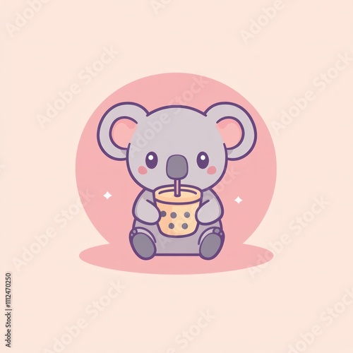 Cute koala enjoying boba tea. photo