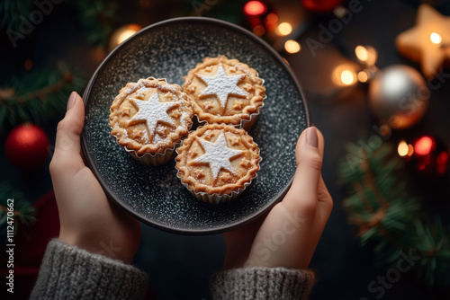 Delightful holiday treat in hand surrounded by festive decorations photo