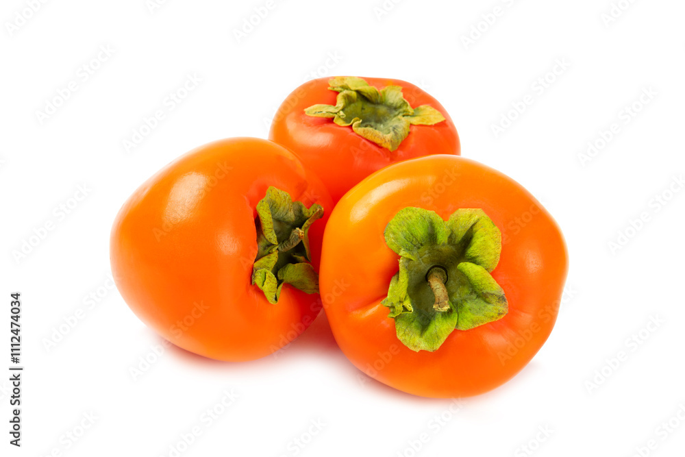 Persimmon isolated on white background. Persimmon fruit. Slice of ripe, juicy, sweet persimmon fruit. Vegan. Fruit garden. Close-up. Persimmon isolated on white background. Persimmon fruit. Slice of ripe, juicy, sweet persimmon fruit. Vegan. Fruit garden. Close-up.