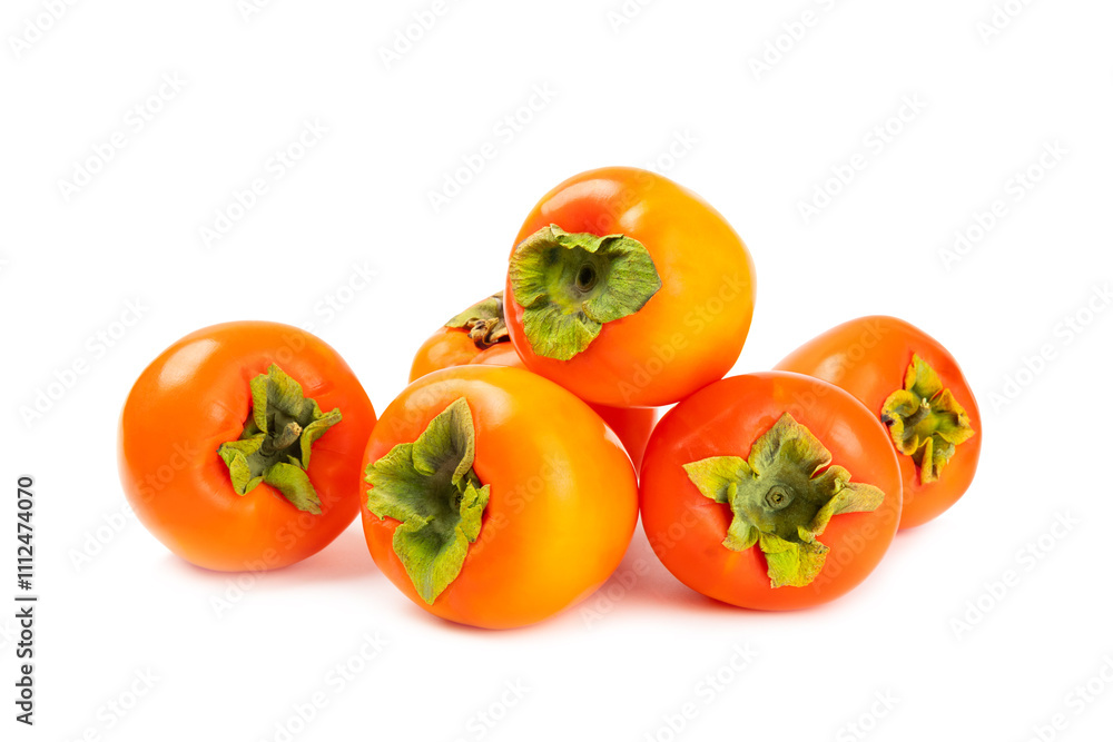 Persimmon isolated on white background. Persimmon fruit. Slice of ripe, juicy, sweet persimmon fruit. Vegan. Fruit garden. Close-up. Persimmon isolated on white background. Persimmon fruit. Slice of ripe, juicy, sweet persimmon fruit. Vegan. Fruit garden. Close-up.