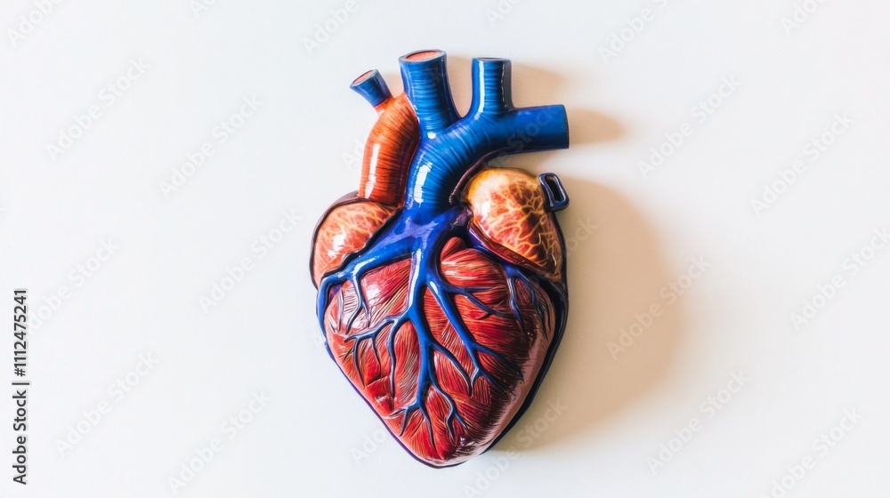 Close-up of a detailed human heart model with visible irregularities, emphasizing medical focus and health awareness, placed on a white background with copy space for text. Close-up of a detailed human heart model with visible irregularities, emphasizing medical focus and health awareness, placed on a white background with copy space for text.