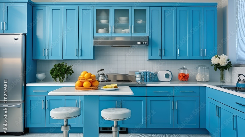Fototapeta premium fun blue kitchen cabinets