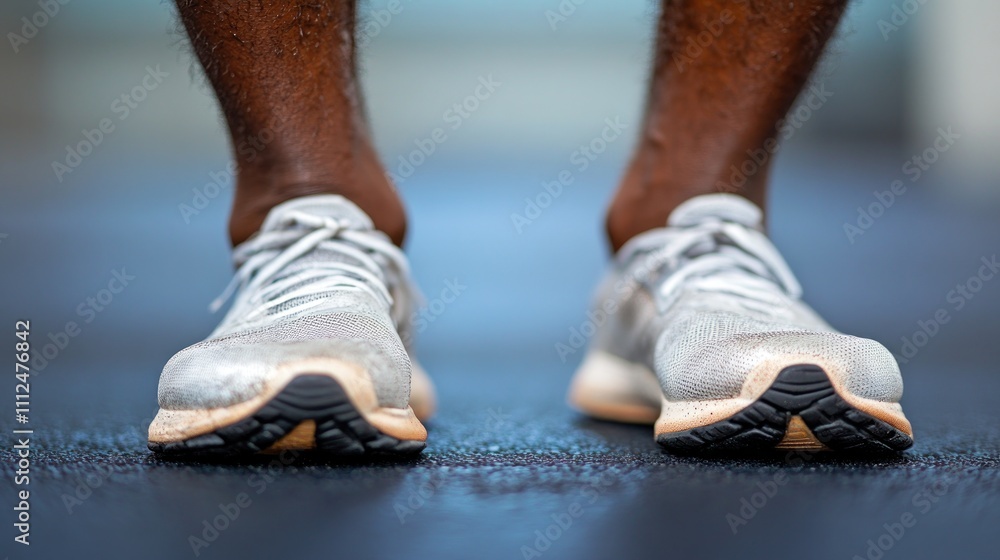 Close-up of athletic shoes on a running surface, emphasizing fitness and activity. Close-up of athletic shoes on a running surface, emphasizing fitness and activity.
