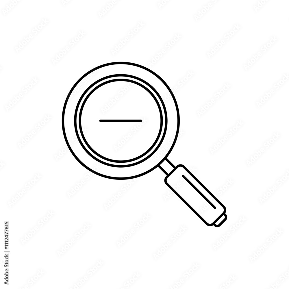 Outline icon of magnifying glass to find flaws, zoom out. Outline icon of magnifying glass to find flaws, zoom out.