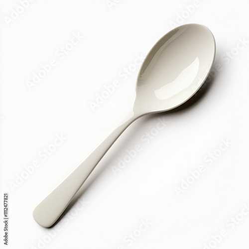 Elegant ceramic spoon on a white isolated background.