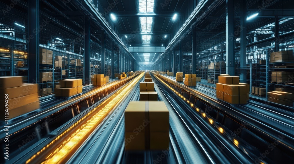 Fototapeta premium A conveyor belt with boxes on it