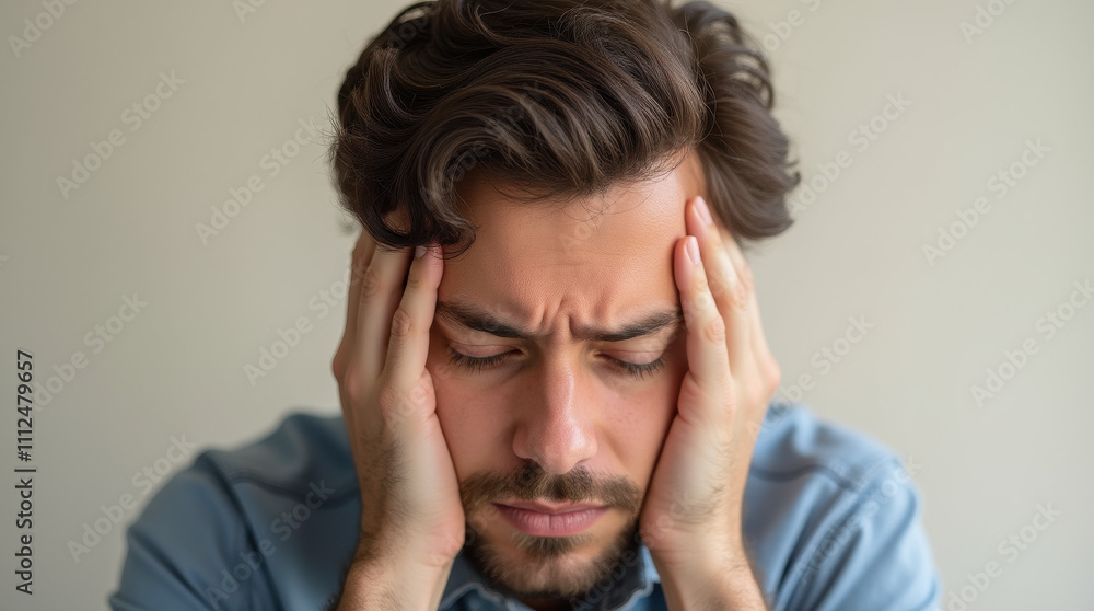 Close up of man with headache Close up of man with headache