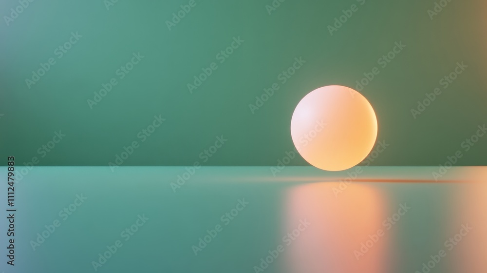 Minimalist Abstract Scene with Glowing Sphere on Green Background Reflecting Light in a Modern Artistic Composition Minimalist Abstract Scene with Glowing Sphere on Green Background Reflecting Light in a Modern Artistic Composition