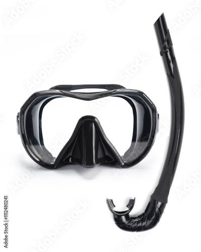Black mask and snorkel for diving isolated on white background.