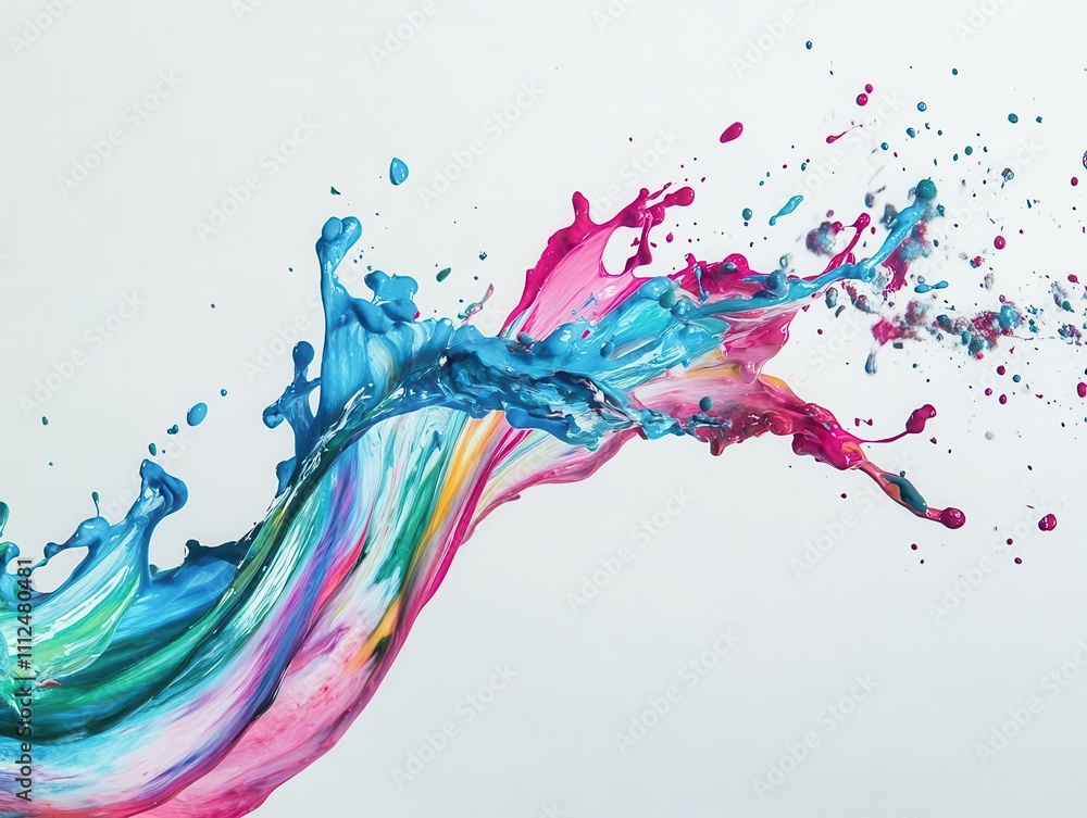 vibrant splash of colorful paint captured mid-air, creating a dynamic wave effect against a pristine white background, showcasing the beauty of color and creativity vibrant splash of colorful paint captured mid-air, creating a dynamic wave effect against a pristine white background, showcasing the beauty of color and creativity