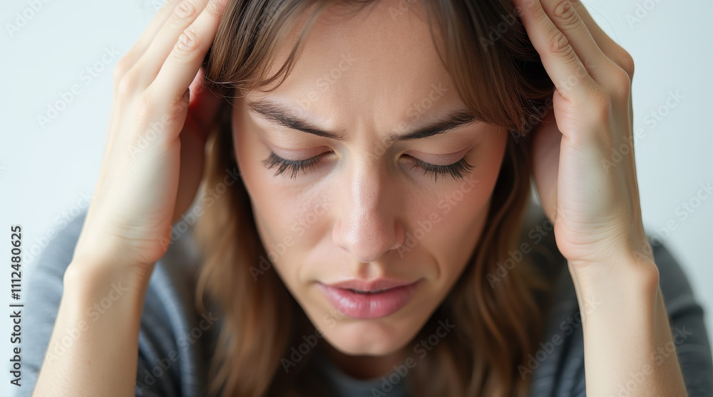 Close up of woman with headache Close up of woman with headache
