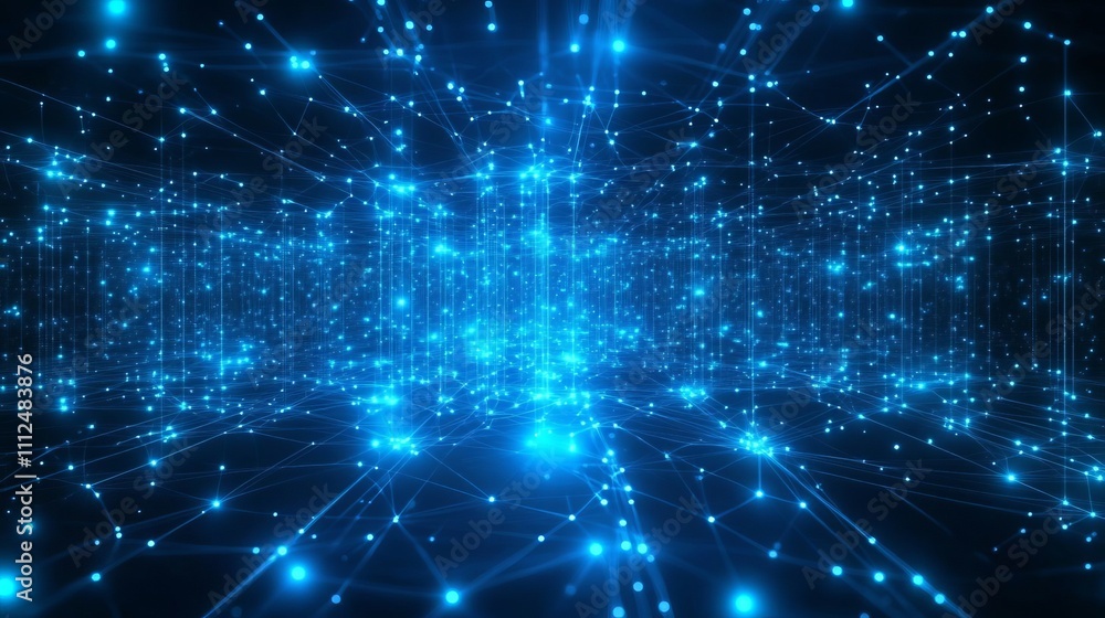 Abstract blue glowing digital grid background with shining connections and dots. Digital technology, futuristic network concept, big data visualization. Abstract blue glowing digital grid background with shining connections and dots. Digital technology, futuristic network concept, big data visualization.