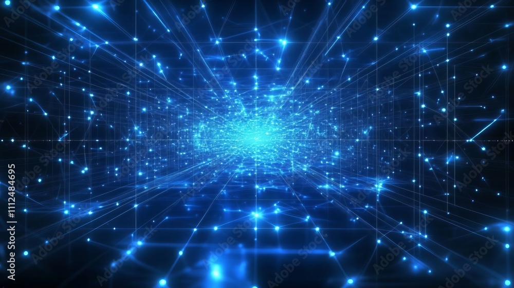 Abstract blue glowing digital grid background with shining connections and dots. Digital technology, futuristic network concept, big data visualization. Abstract blue glowing digital grid background with shining connections and dots. Digital technology, futuristic network concept, big data visualization.