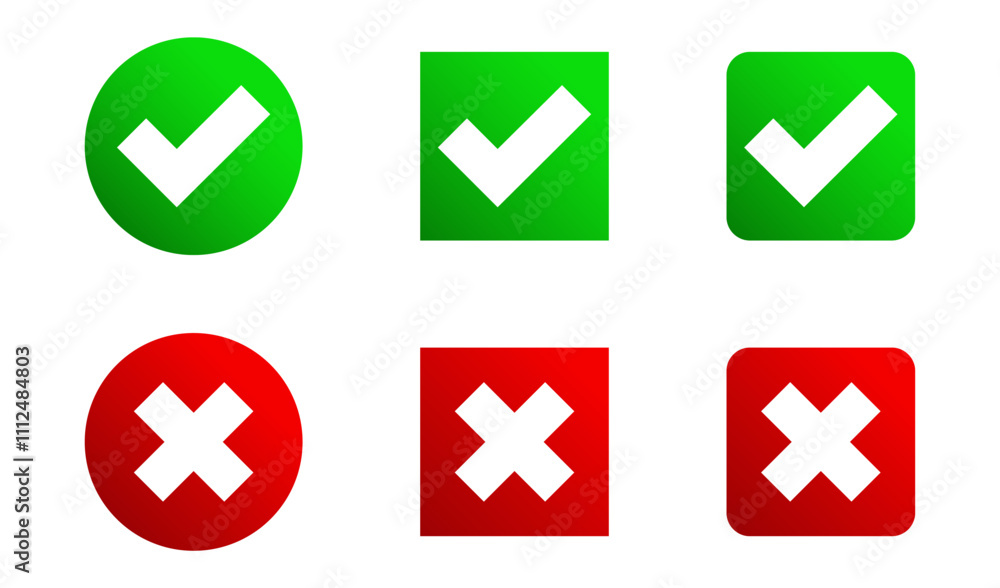 Checkmark and cross icons for approval or rejection in vibrant colors. Checkmark and cross icons for approval or rejection in vibrant colors.