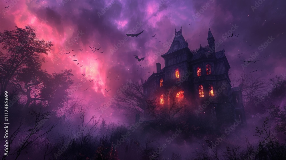 Haunted house at dusk spooky setting digital artwork eerie atmosphere ominous viewpoint gothic theme Haunted house at dusk spooky setting digital artwork eerie atmosphere ominous viewpoint gothic theme