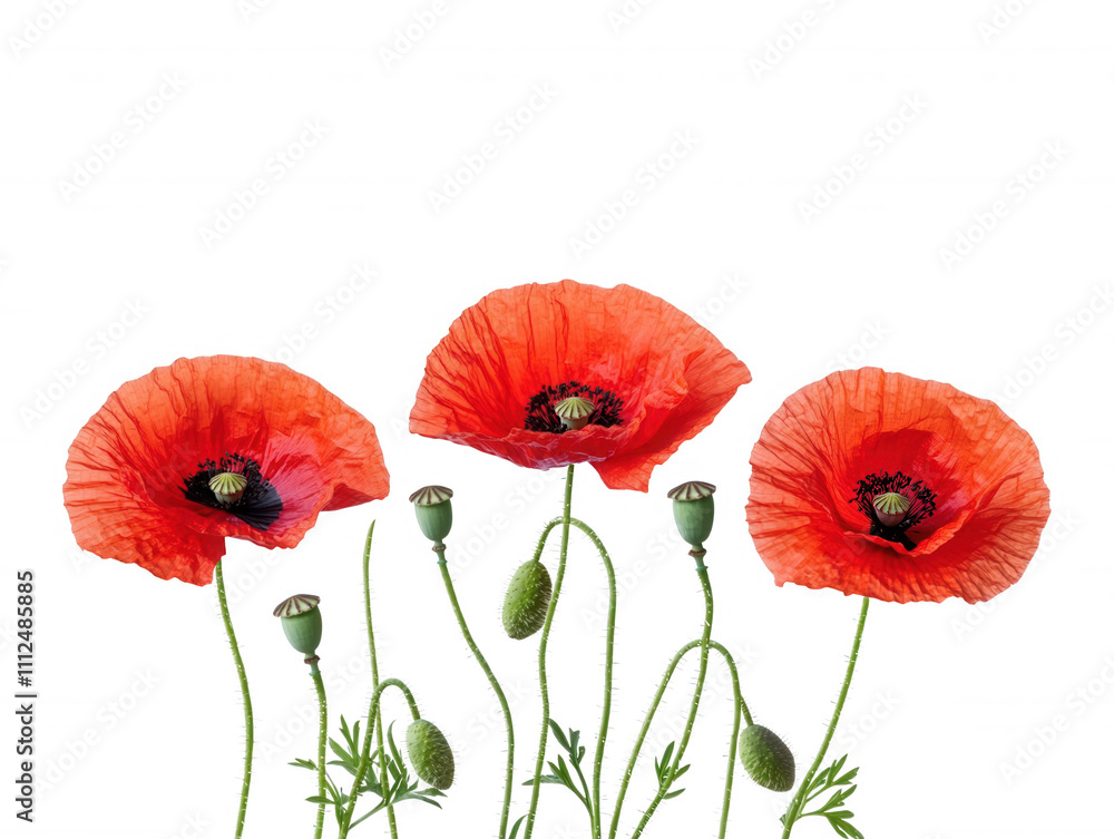 Obraz premium Three Vivid Red Poppies, Remembrance Day Blooms, Floral Beauty
