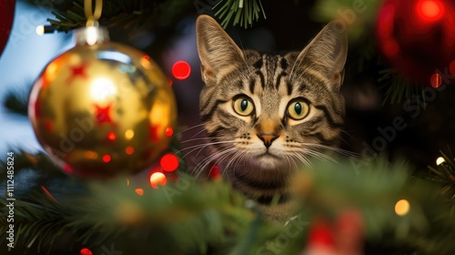 decorations cat in christmas tree photo