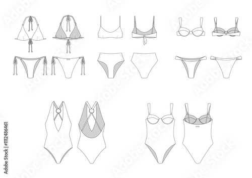 Basic lady swimwear collection flats front and back