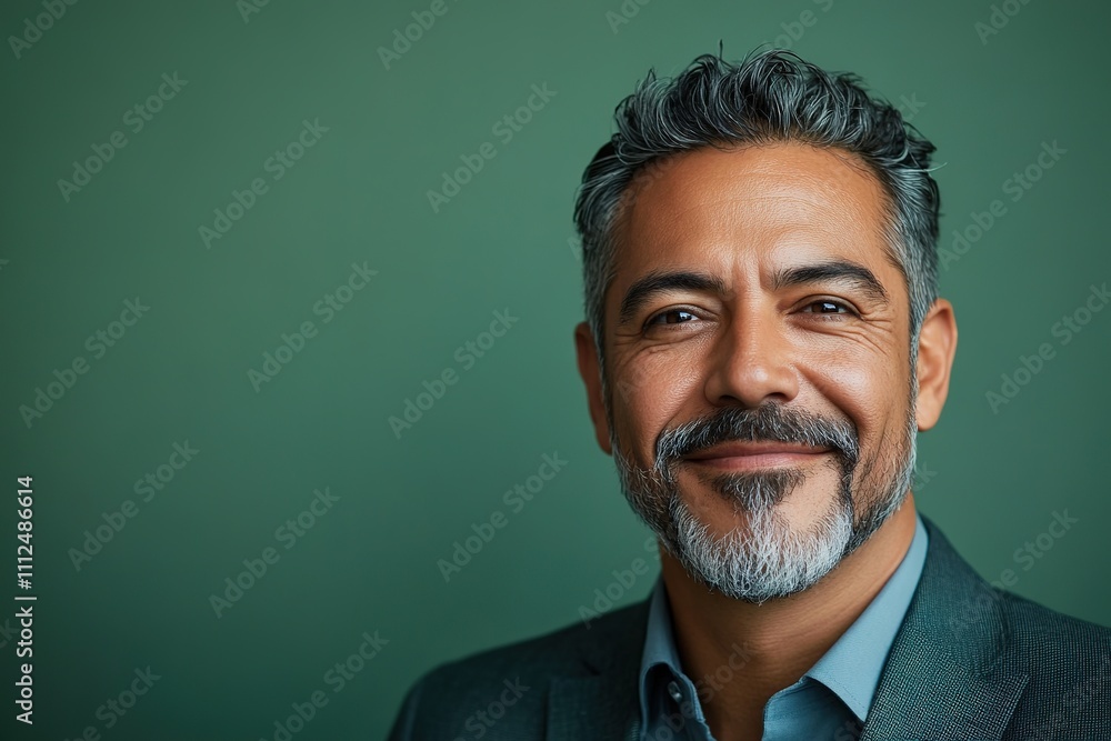 Fototapeta premium Mature man with grey hair smiling, solid background