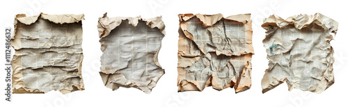 Crumpled Paper Texture Isolated on Transparent Background