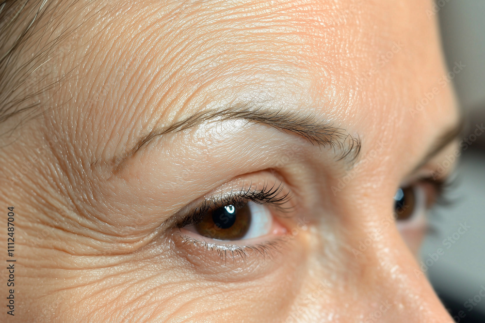Fototapeta premium close up of woman eye showcasing fine lines and skin texture, highlighting natural aging process and beauty of mature skin
