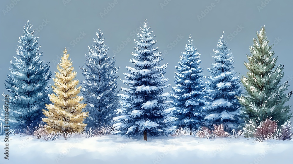 Obraz premium Snow-Covered Group of Trees.