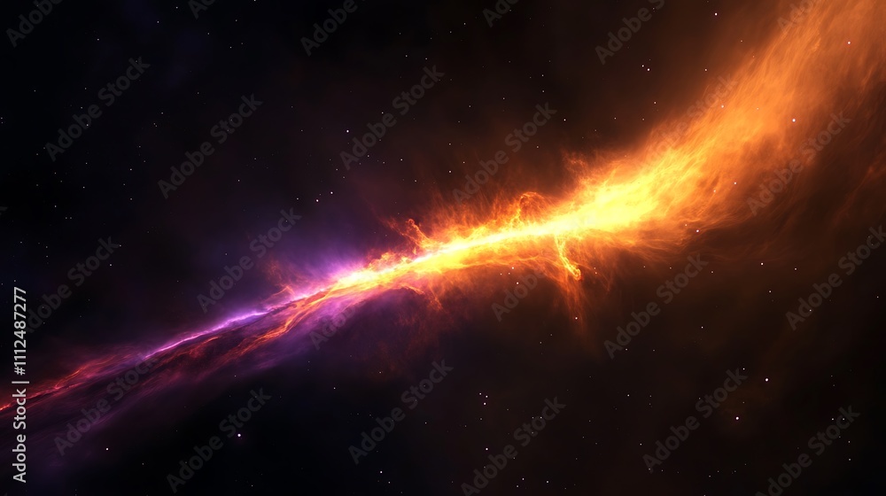 Fototapeta premium A colorful nebula in a dark expanse with luminous streaks of purple and yellow gases