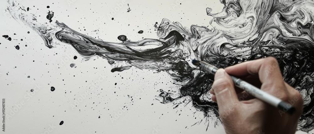 Fototapeta premium Art studio close-up dynamic ink drops creating unique abstract explosion patterns