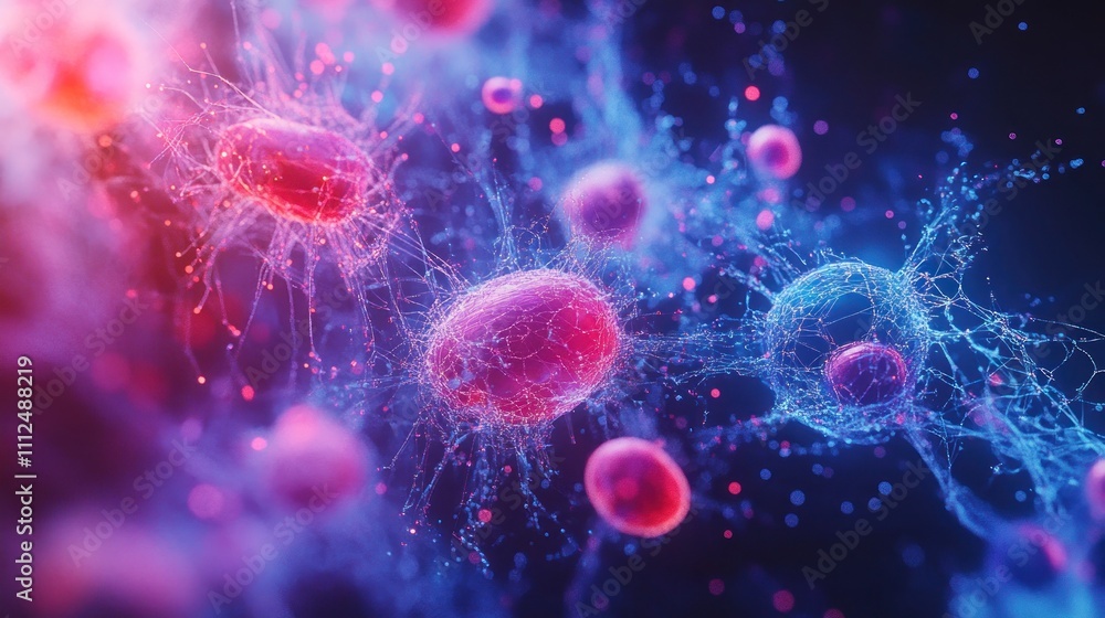 Obraz premium Colorful depiction of bacteria and microorganisms in a scientific context.