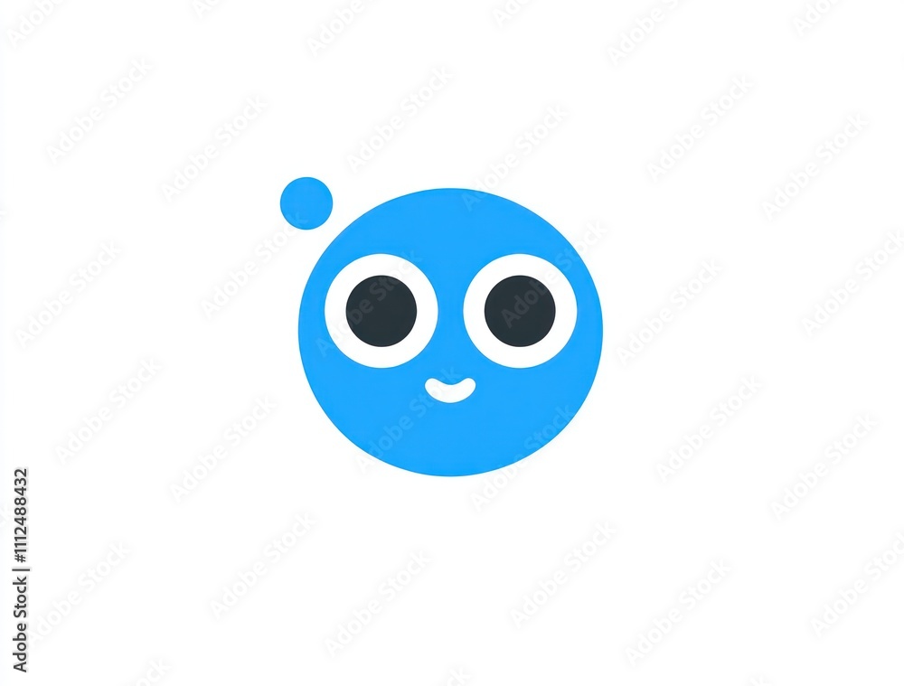 Fototapeta premium Cute blue circle character with big eyes and small dot.