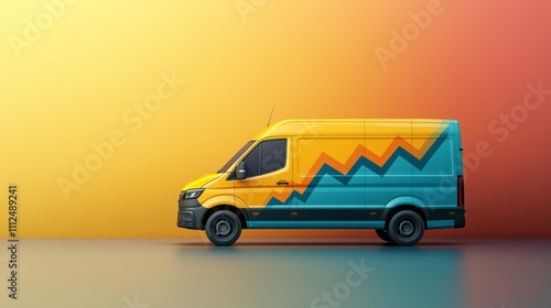 Colorful Delivery Van with Graphical Design Elements