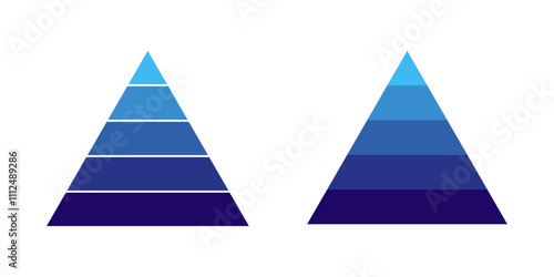 Pyramid chart graph infographics diagram icon vector. 5 tier pyramid chart. 5 step by step levels with colors for business concept. Vector flat style illustration icon shapes infographics element.