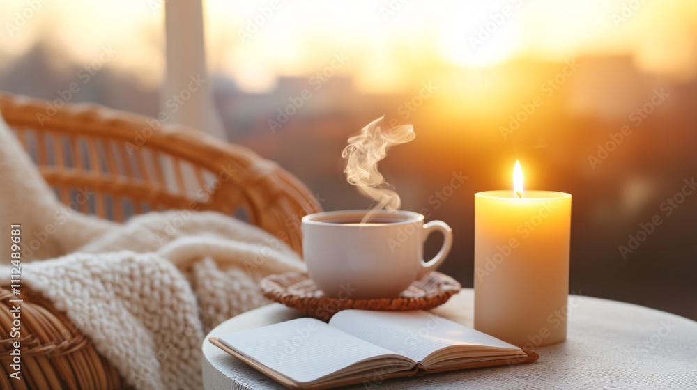 Cozy Sunset Relaxation Warm Tea Candlelight Notebook Cozy Sunset Relaxation Warm Tea Candlelight Notebook