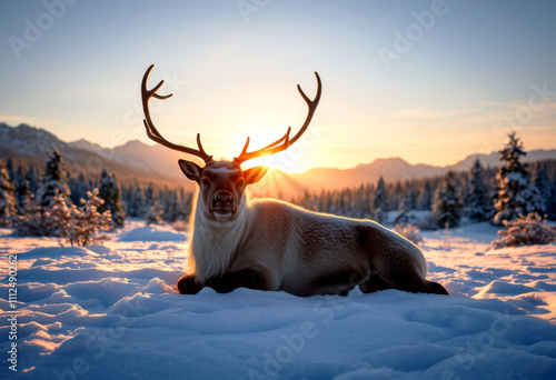 Reindeer Resting at Dawn photo